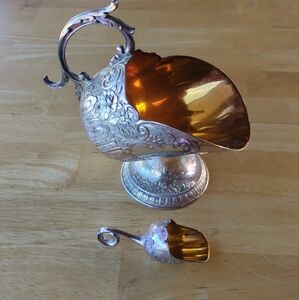 Vintage Leonard Silverplated Sugar Scuttle Bowl 6”‎ With Serving Spoon